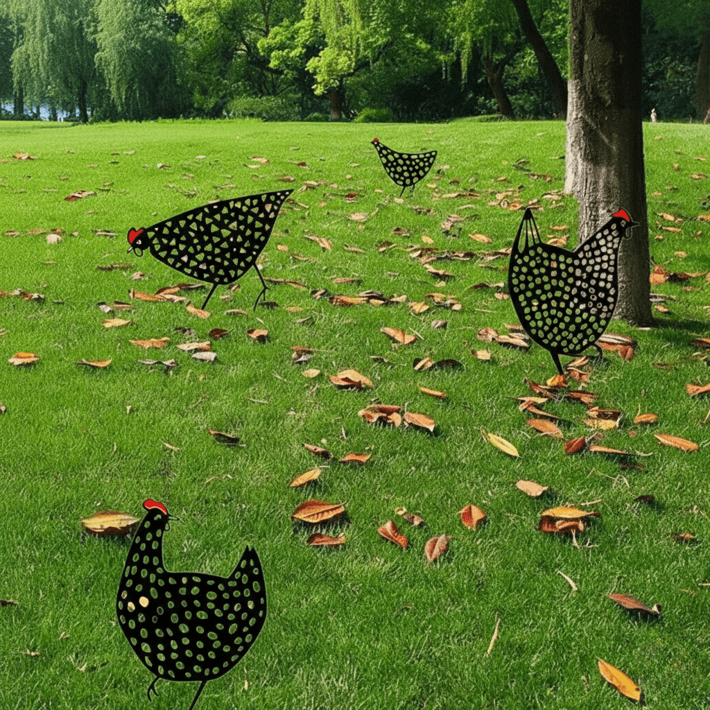 Statua di gallina in metallo resistente alle intemperie Cluckura — Dettagli testurizzati dipinti a mano