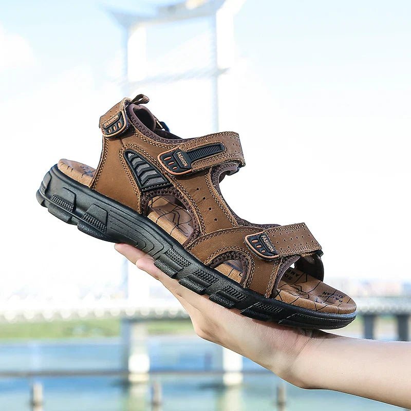 COMFLEUR pánské kožené sandály — zapínání na suchý zip, ergonomická polstrovaná podpora