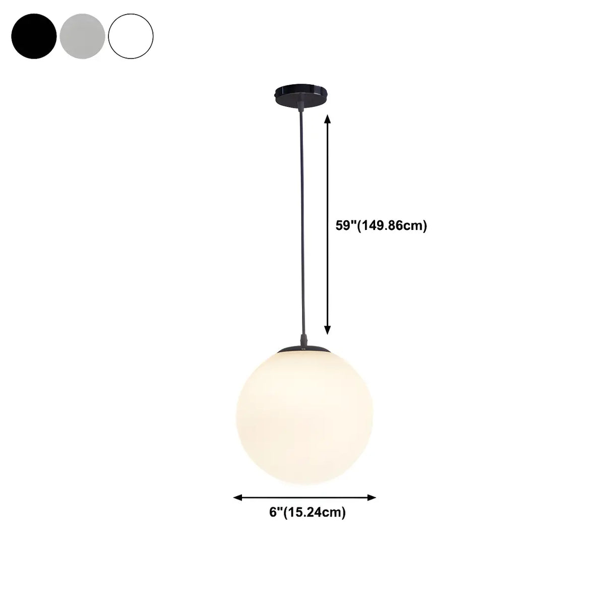Lampă suspendată cu glob din sticlă albă – formă rotundă, mai multe dimensiuni