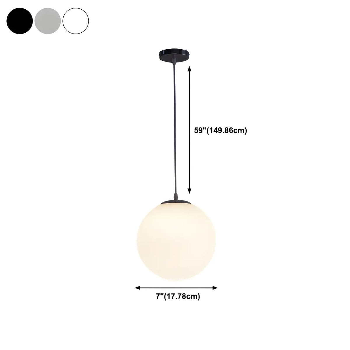 Lampă suspendată cu glob din sticlă albă – formă rotundă, mai multe dimensiuni