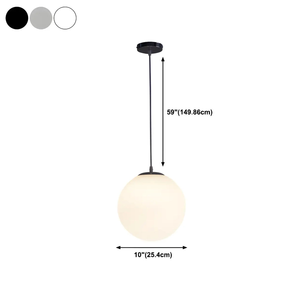 Lampă suspendată cu glob din sticlă albă – formă rotundă, mai multe dimensiuni