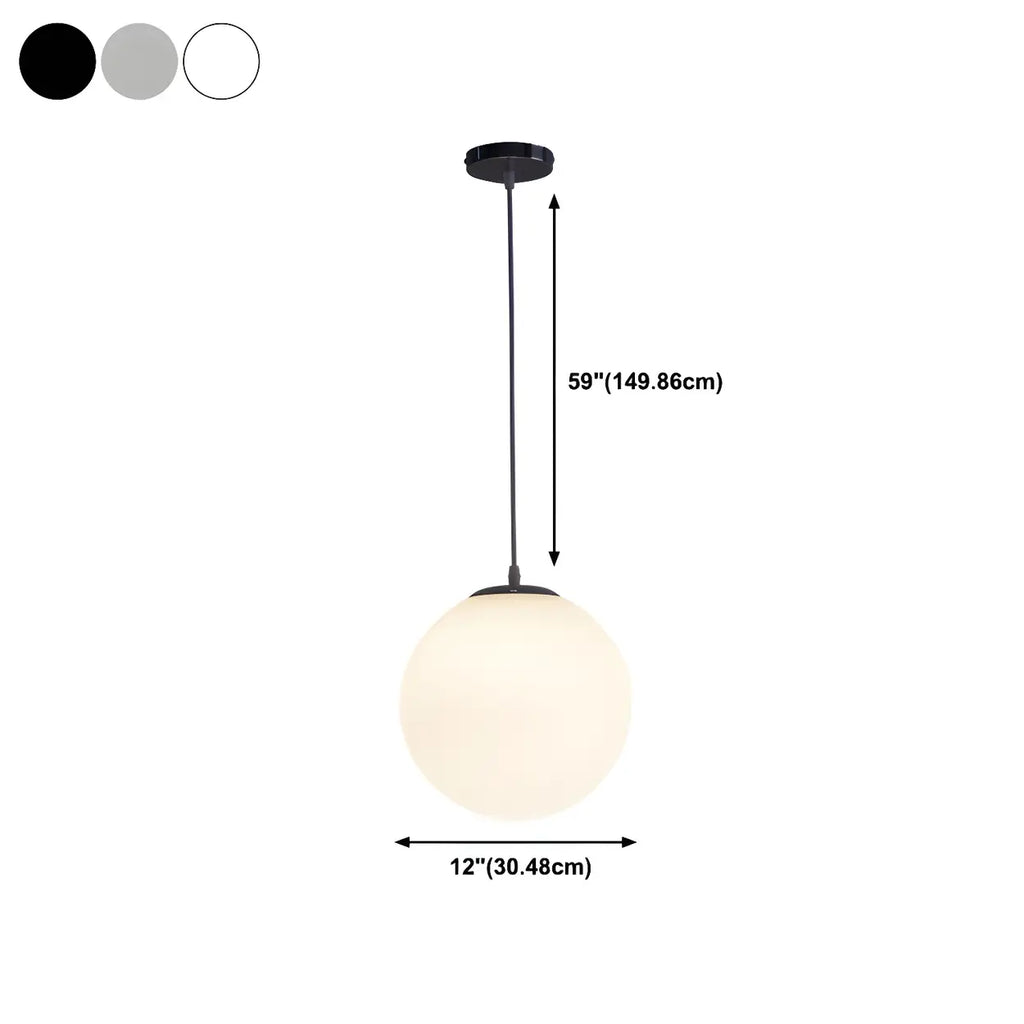 Lampă suspendată cu glob din sticlă albă – formă rotundă, mai multe dimensiuni