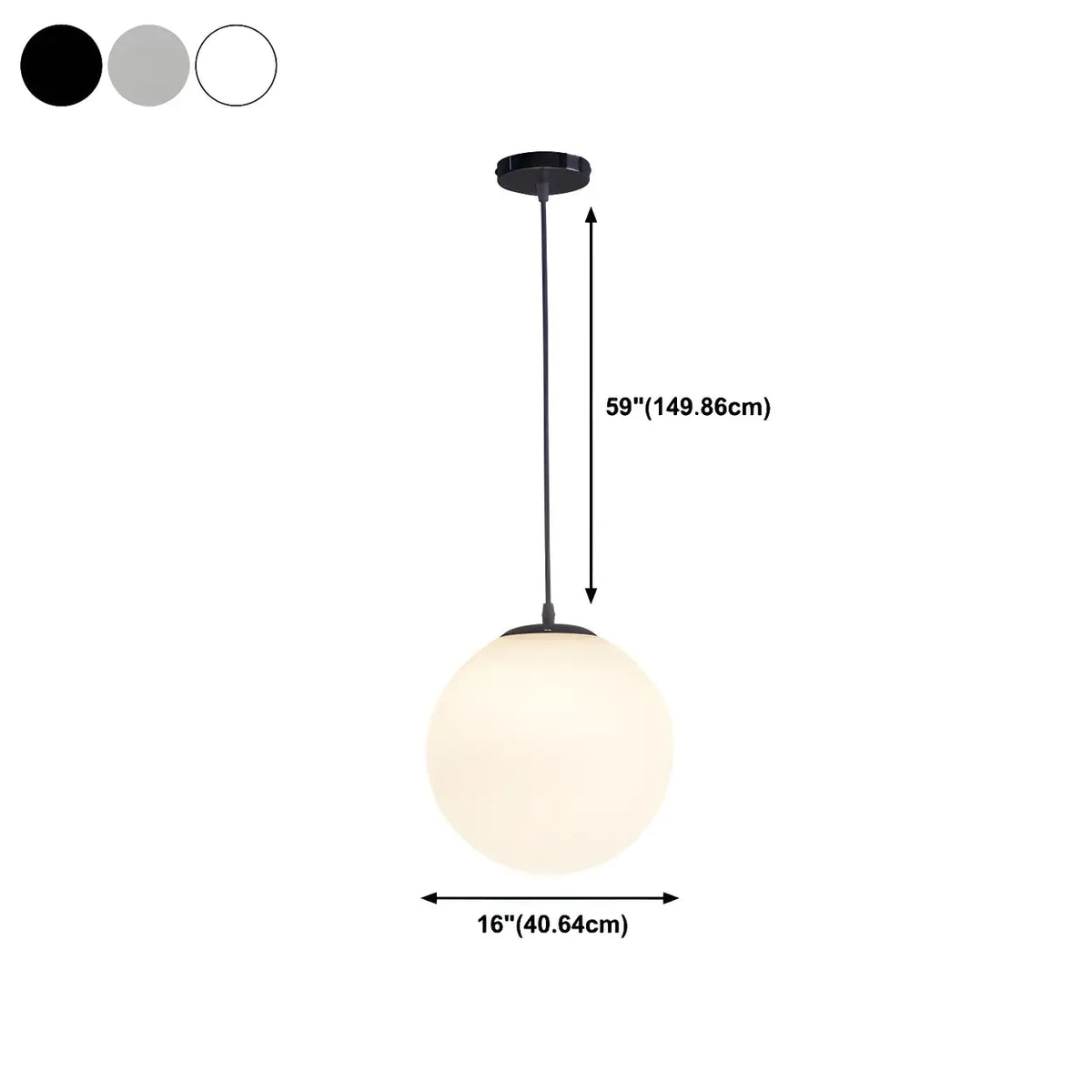 Lampă suspendată cu glob din sticlă albă – formă rotundă, mai multe dimensiuni