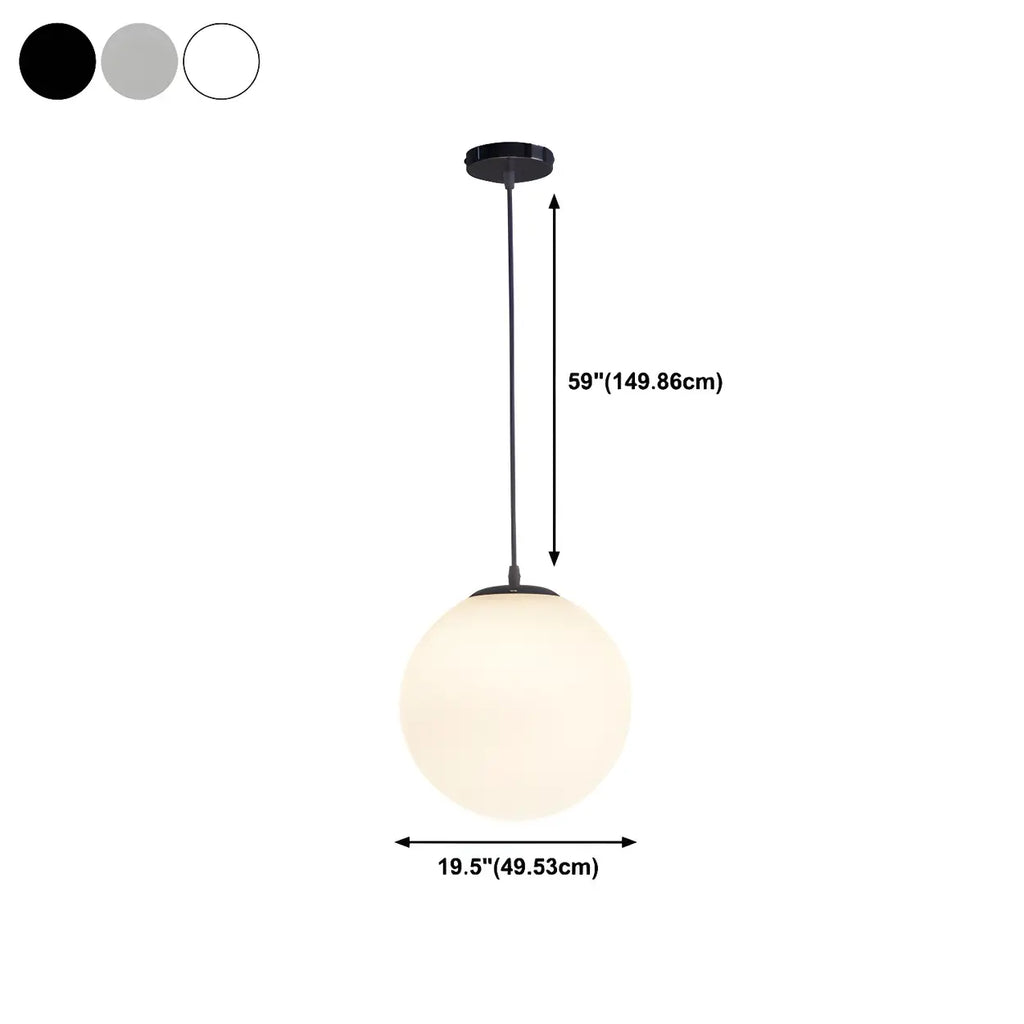 Lampă suspendată cu glob din sticlă albă – formă rotundă, mai multe dimensiuni