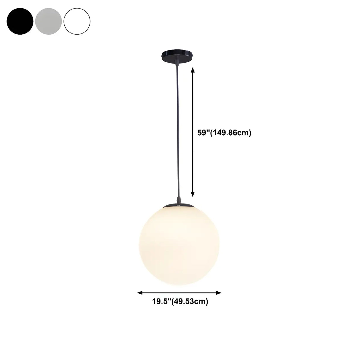 Lampă suspendată cu glob din sticlă albă – formă rotundă, mai multe dimensiuni