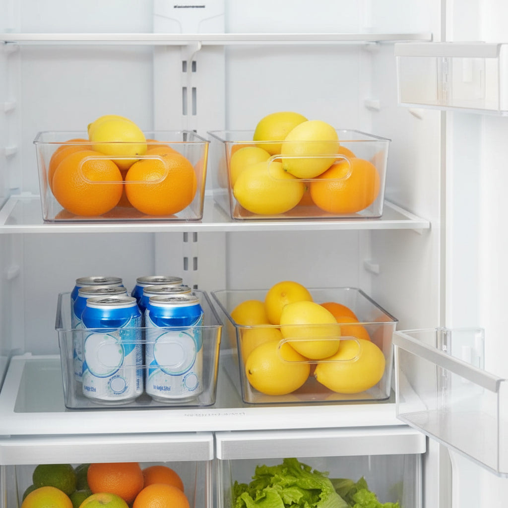 COOLORGANIZE průhledné přihrádky do lednice — sada 4 kusů, různé velikosti