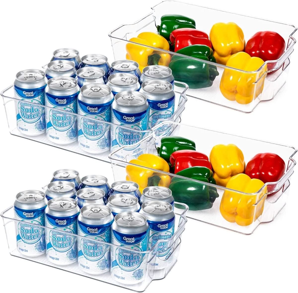 COOLORGANIZE průhledné přihrádky do lednice — sada 4 kusů, různé velikosti