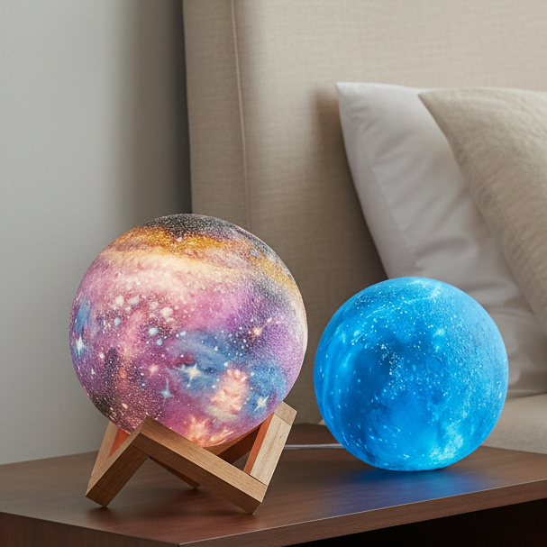 CosmoShine pestrobarevná měsíční noční lampička — dálkové ovládání je součástí balení
