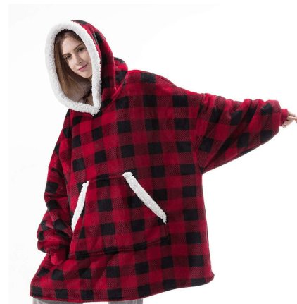 Cozivo Hooded Fleece Blanket — Relaxed Sleeves, Open Front