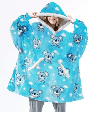 Cozivo Hooded Fleece Blanket — Relaxed Sleeves, Open Front