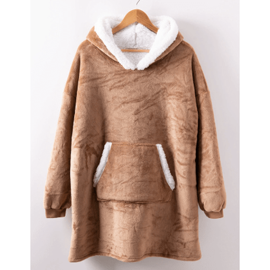 Cozivo Hooded Fleece Blanket — Relaxed Sleeves, Open Front