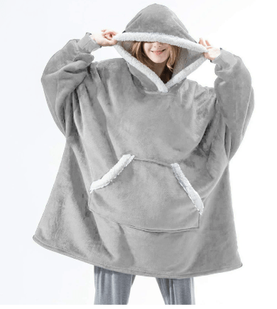 Cozivo Hooded Fleece Blanket — Relaxed Sleeves, Open Front