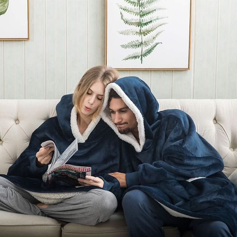 Cozivo Hooded Fleece Blanket — Relaxed Sleeves, Open Front