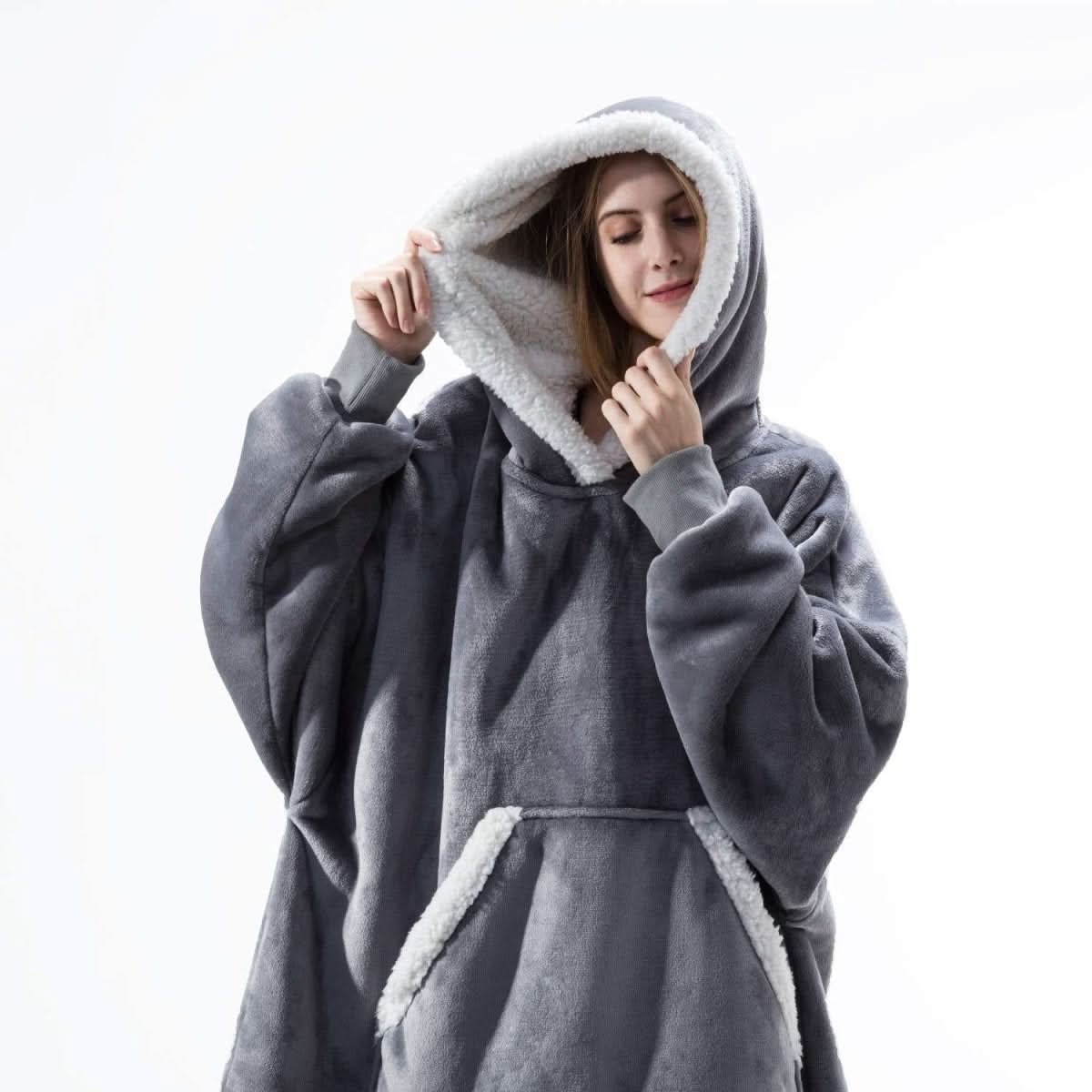 Cozivo Hooded Fleece Blanket — Relaxed Sleeves, Open Front