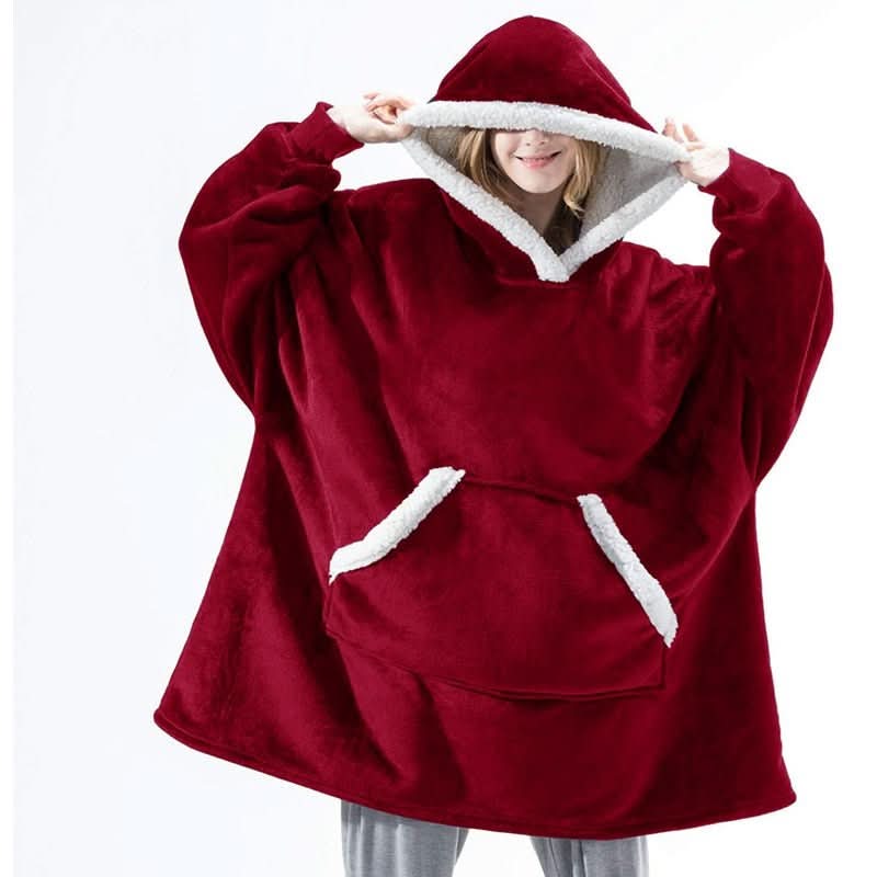 Cozivo Hooded Fleece Blanket — Relaxed Sleeves, Open Front