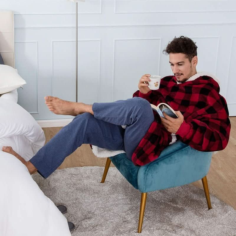 Cozivo Hooded Fleece Blanket — Relaxed Sleeves, Open Front