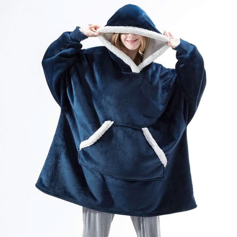 Cozivo Hooded Fleece Blanket — Relaxed Sleeves, Open Front
