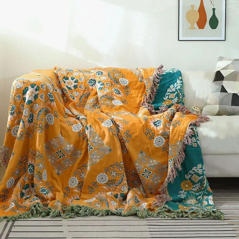 Deka Cozy Luxe z bavlny — boho žakárový vzor, měkká prodyšná struktura