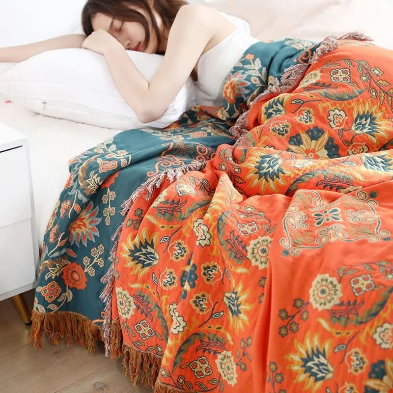 Deka Cozy Luxe z bavlny — boho žakárový vzor, měkká prodyšná struktura