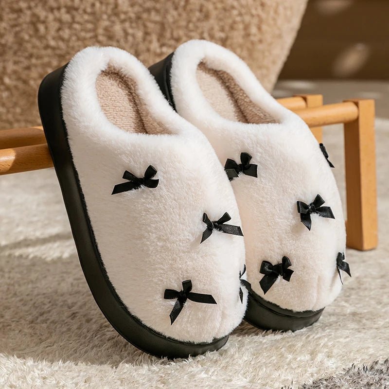Dámské pantofle COZYBOW s mašlí — plyšová podrážka, útulné pohodlí