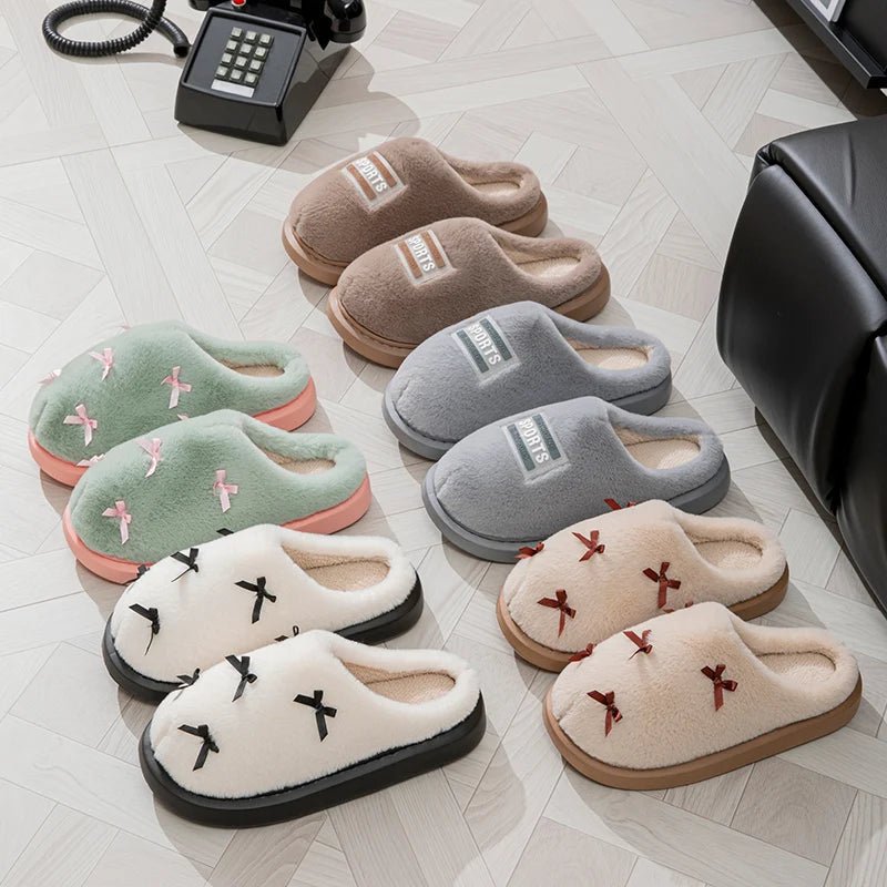 Dámské pantofle COZYBOW s mašlí — plyšová podrážka, útulné pohodlí