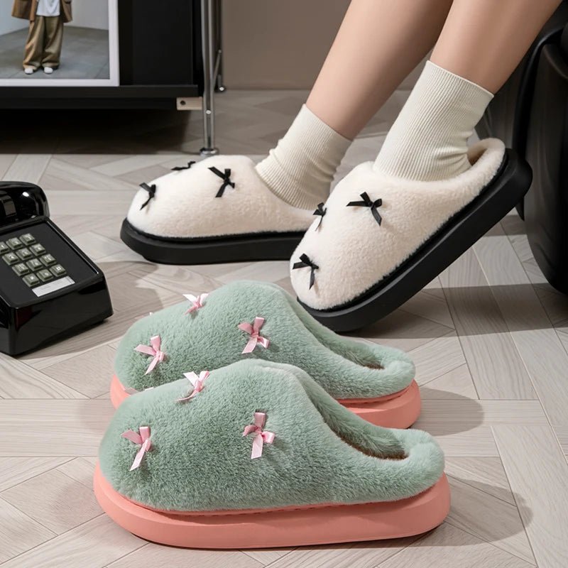 Dámské pantofle COZYBOW s mašlí — plyšová podrážka, útulné pohodlí