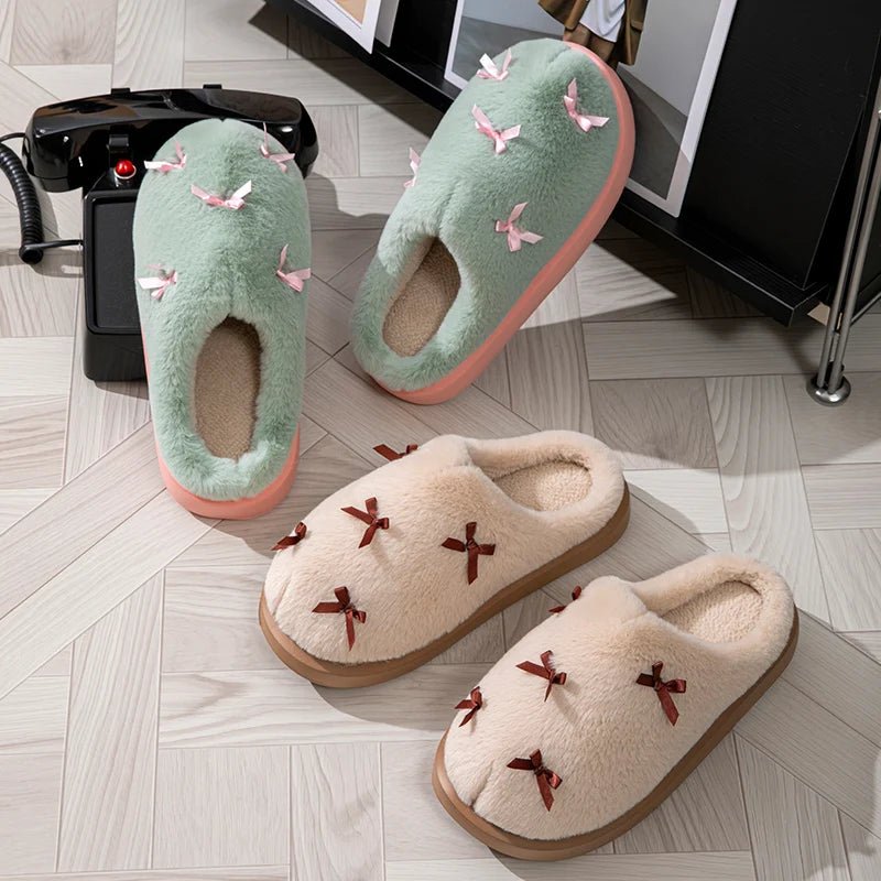 Dámské pantofle COZYBOW s mašlí — plyšová podrážka, útulné pohodlí