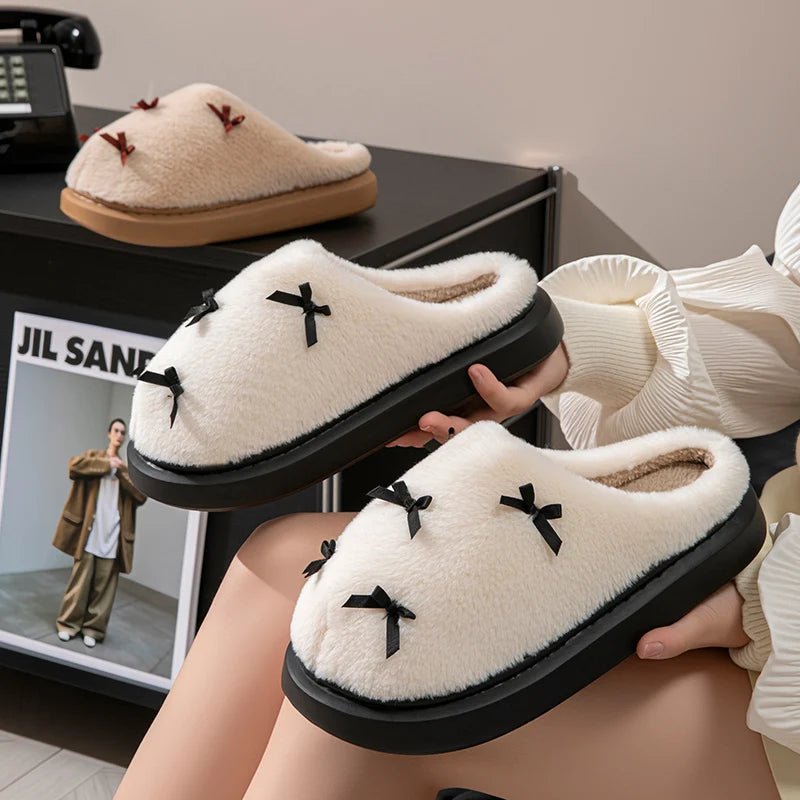 Dámské pantofle COZYBOW s mašlí — plyšová podrážka, útulné pohodlí