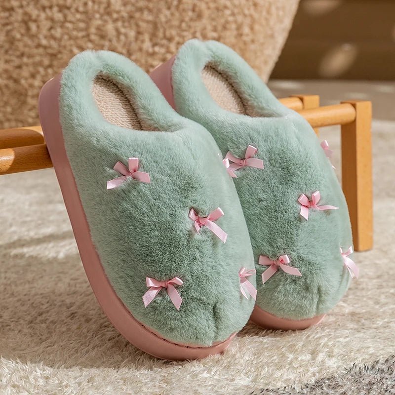 Dámské pantofle COZYBOW s mašlí — plyšová podrážka, útulné pohodlí
