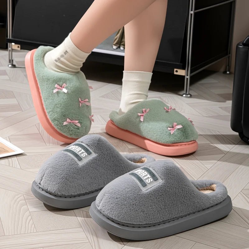Dámské pantofle COZYBOW s mašlí — plyšová podrážka, útulné pohodlí