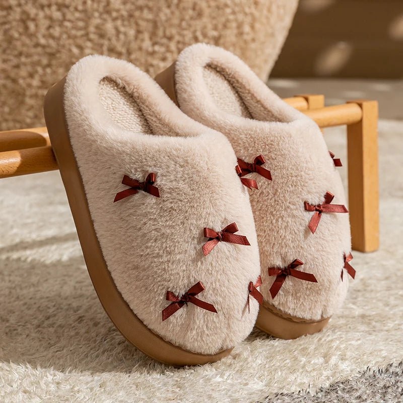 Dámské pantofle COZYBOW s mašlí — plyšová podrážka, útulné pohodlí