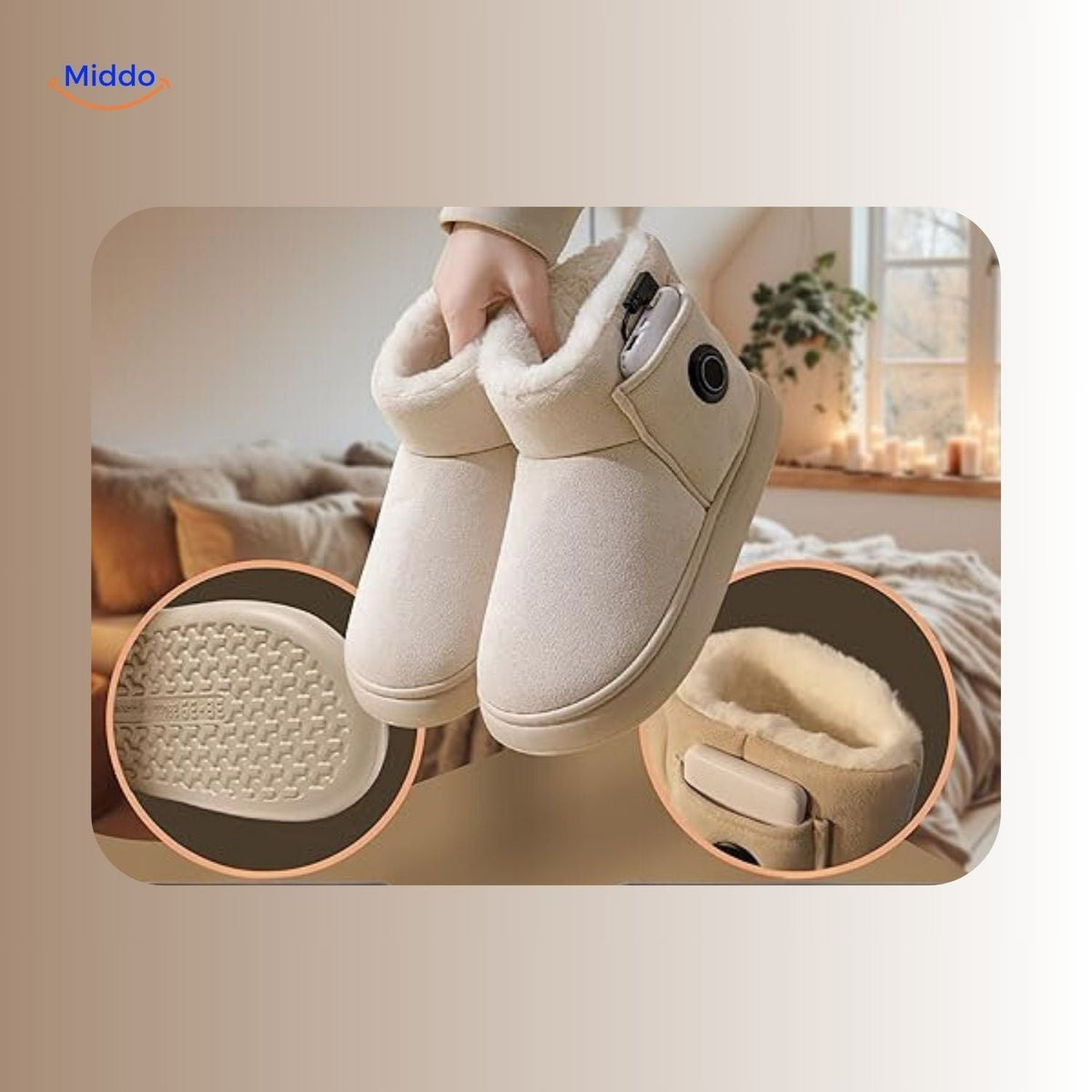 Oplaadbare verwarmde winterslippers, maat 36-45