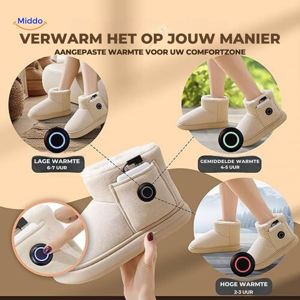 Oplaadbare verwarmde winterslippers, maat 36-45