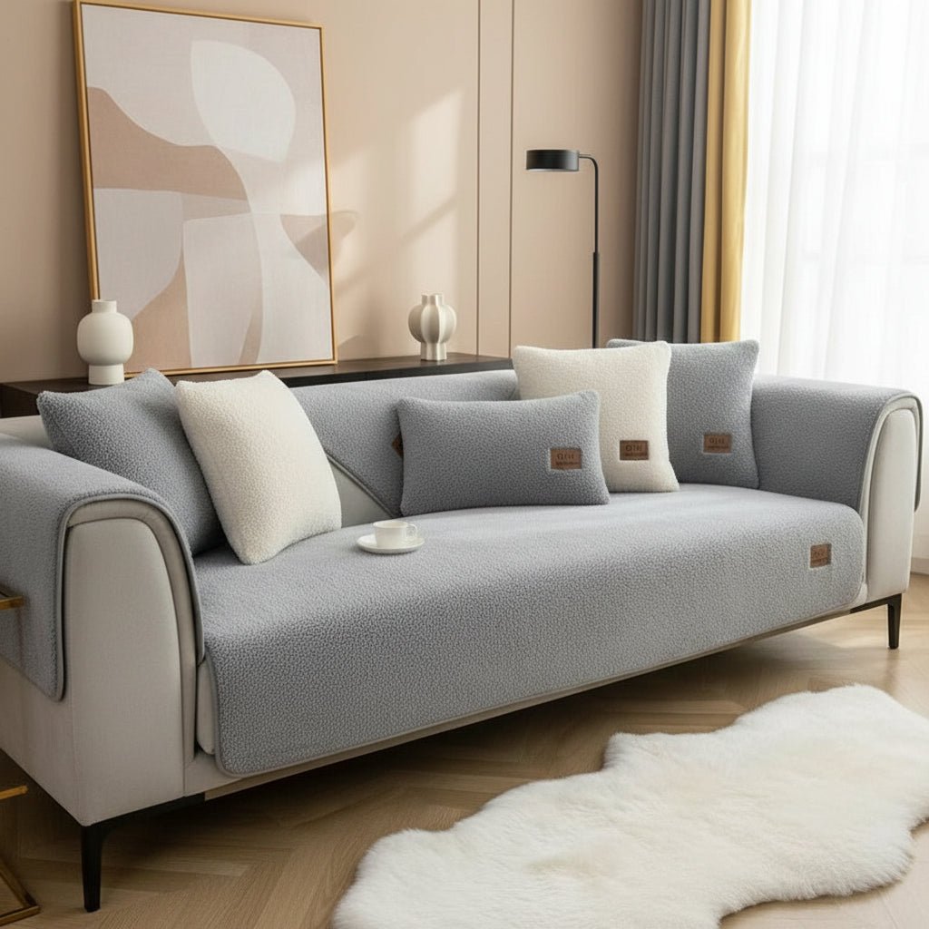 COZYSHEAR-pehmeä lampaankarvainen sohvanpäällinen — tiheä kudonta, tahrankestävä