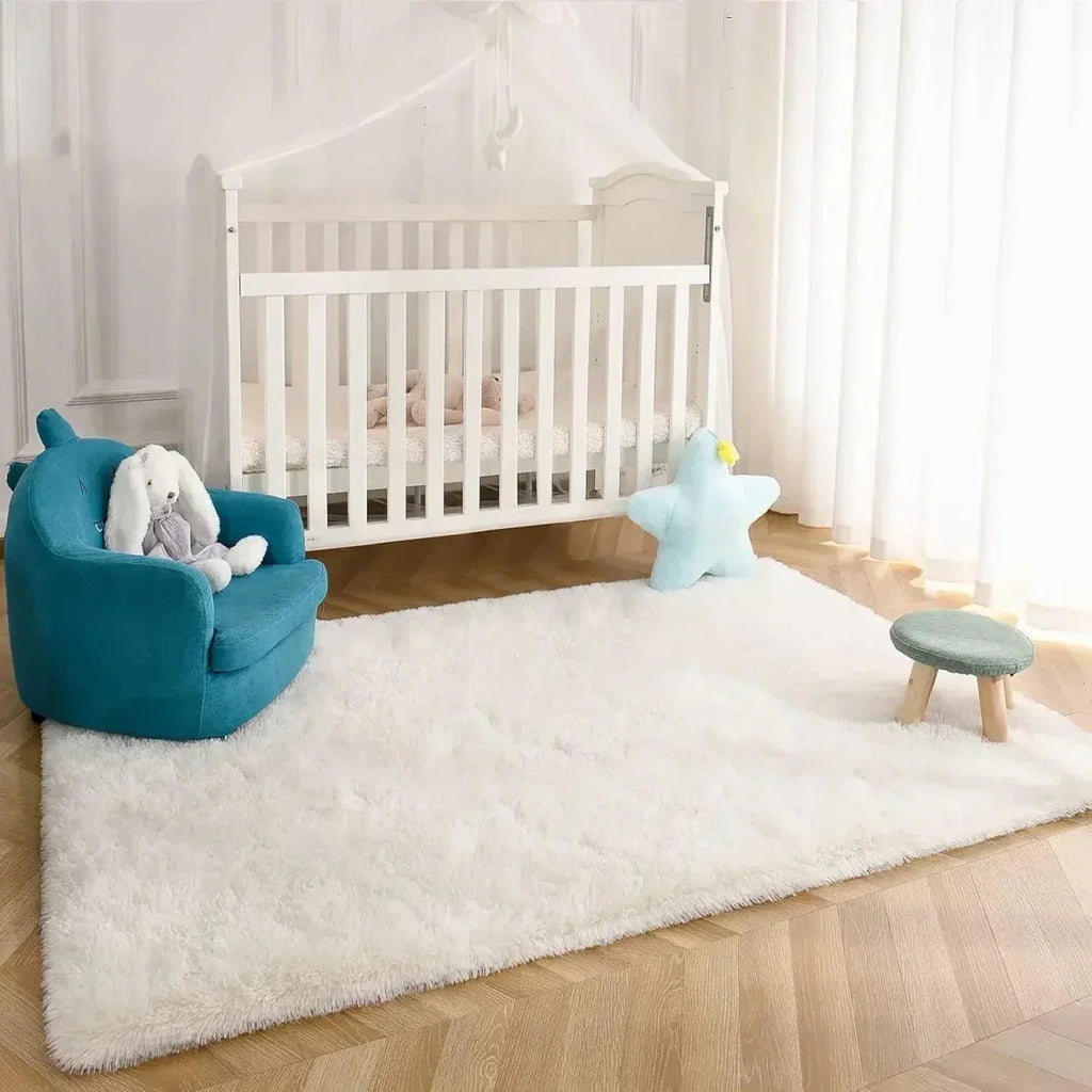 Tapis en laine douce Creamora, blanc crème, texture moelleuse sous les pieds