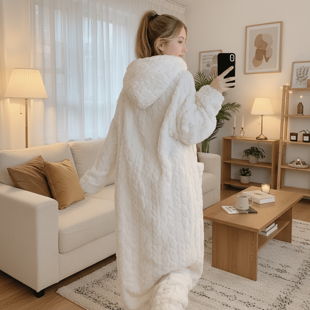 CUDDLEWRAP Hooded Snug Bathrobe — Women Wrap with Front Pockets
