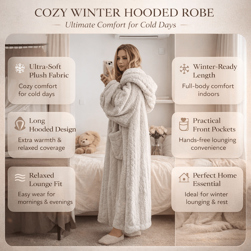 CUDDLEWRAP Hooded Snug Bathrobe — Women Wrap with Front Pockets