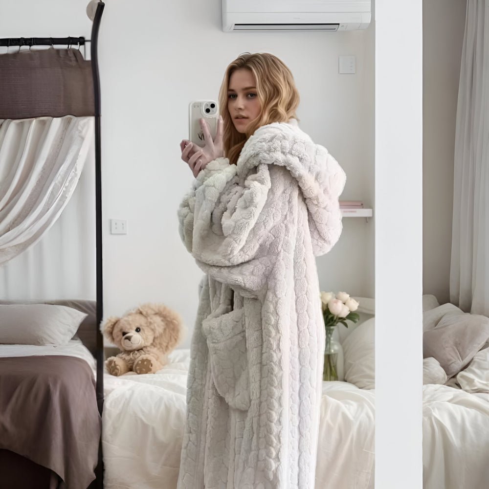 CUDDLEWRAP Hooded Snug Bathrobe — Women Wrap with Front Pockets