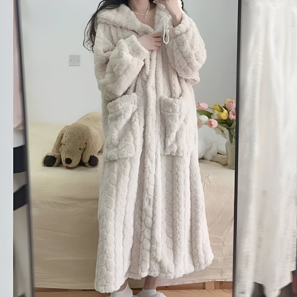 CUDDLEWRAP Hooded Snug Bathrobe — Women Wrap with Front Pockets