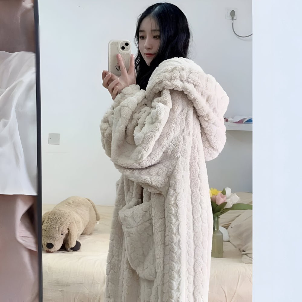 CUDDLEWRAP Hooded Snug Bathrobe — Women Wrap with Front Pockets