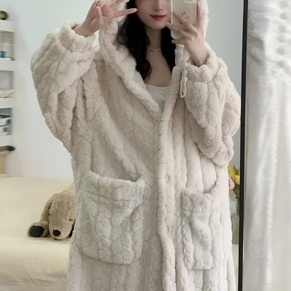 CUDDLEWRAP Hooded Snug Bathrobe — Women Wrap with Front Pockets