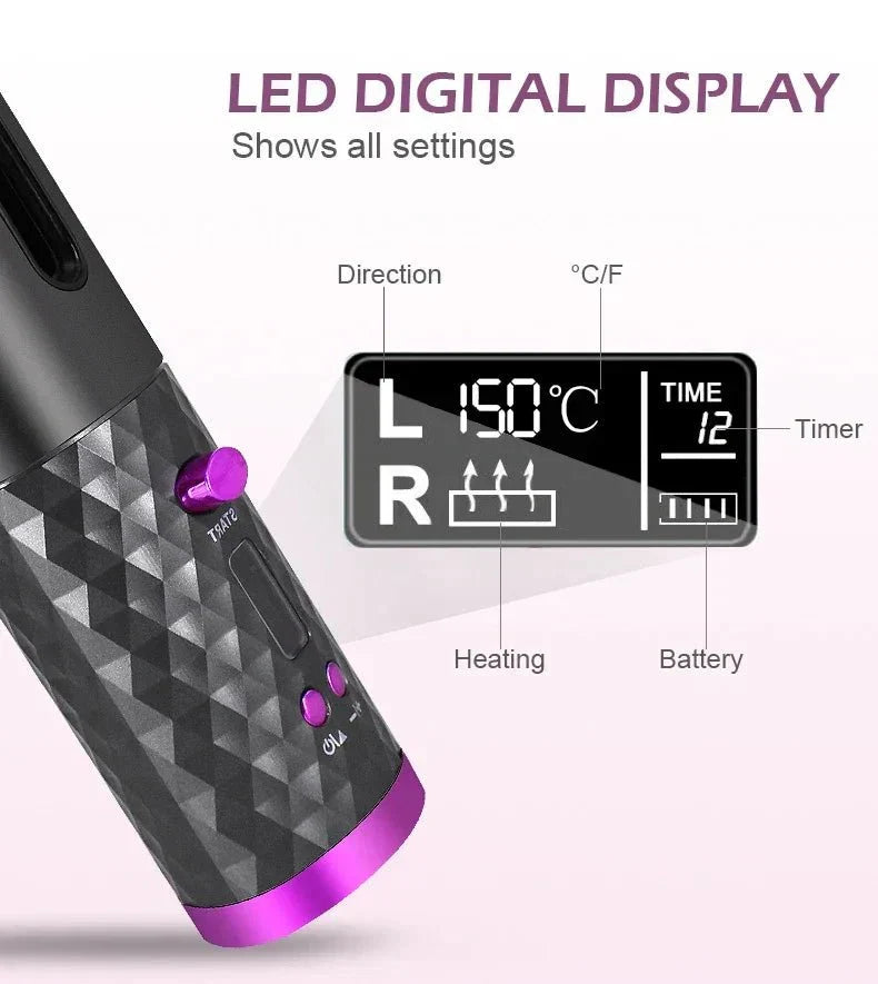 CURLMASTER Wireless Auto Curling Iron — Rechargeable Battery, Smart Heating System