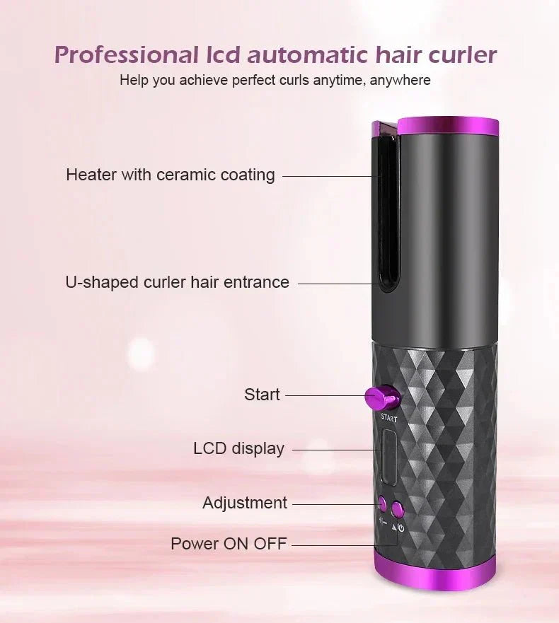 CURLMASTER Wireless Auto Curling Iron — Rechargeable Battery, Smart Heating System