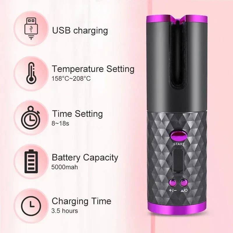 CURLMASTER Wireless Auto Curling Iron — Rechargeable Battery, Smart Heating System