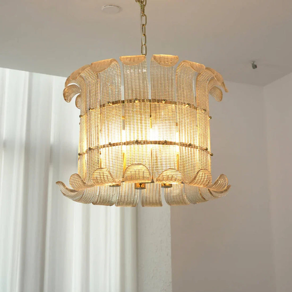 Curved Glass Slat Drum Chandelier | wildoxy