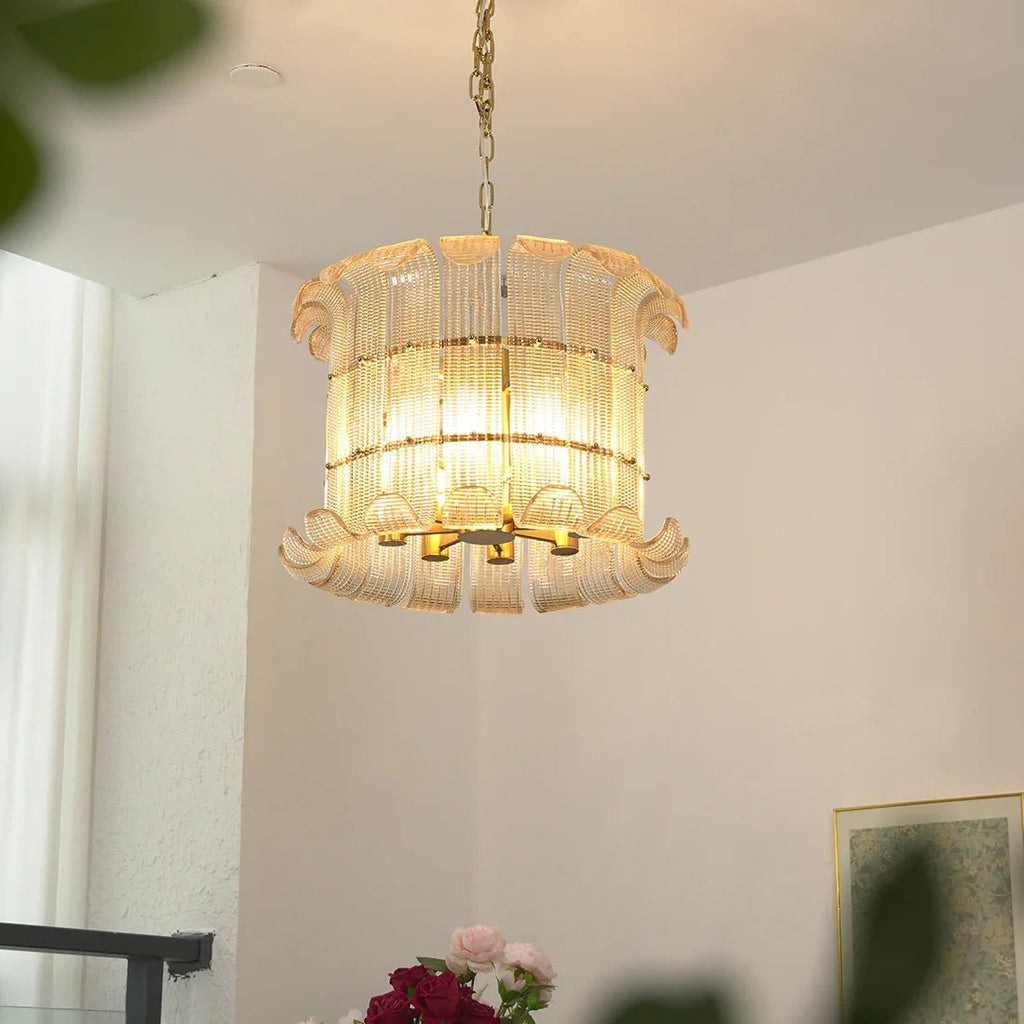 Curved Glass Slat Drum Chandelier | wildoxy