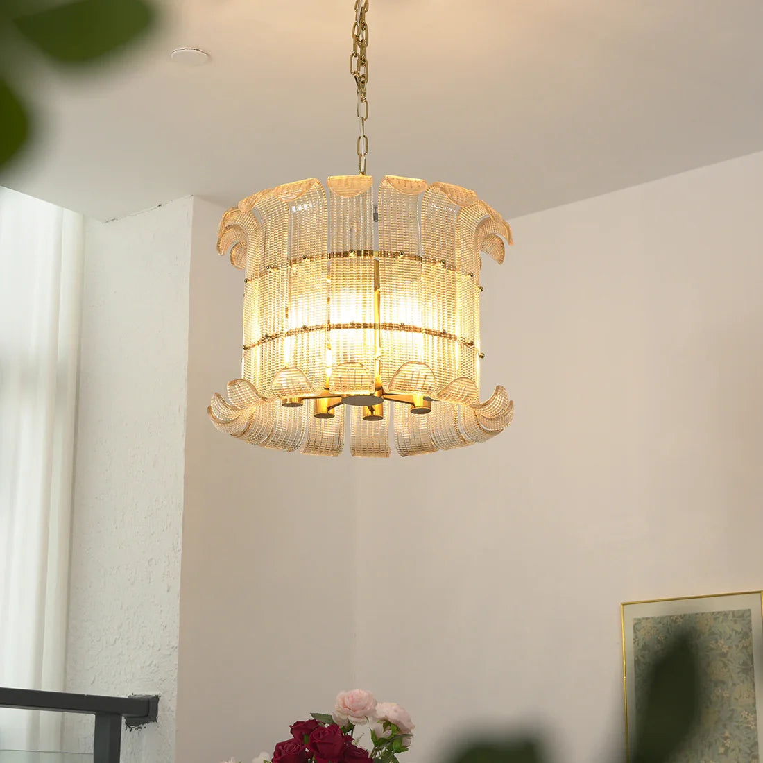 Curved Glass Slat Drum Chandelier | wildoxy
