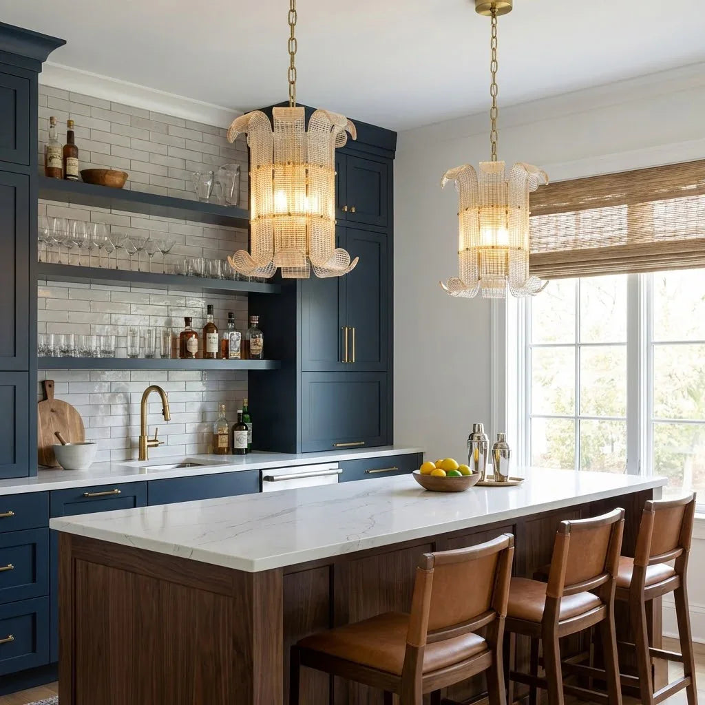 Curved Glass Slat Drum Chandelier | wildoxy