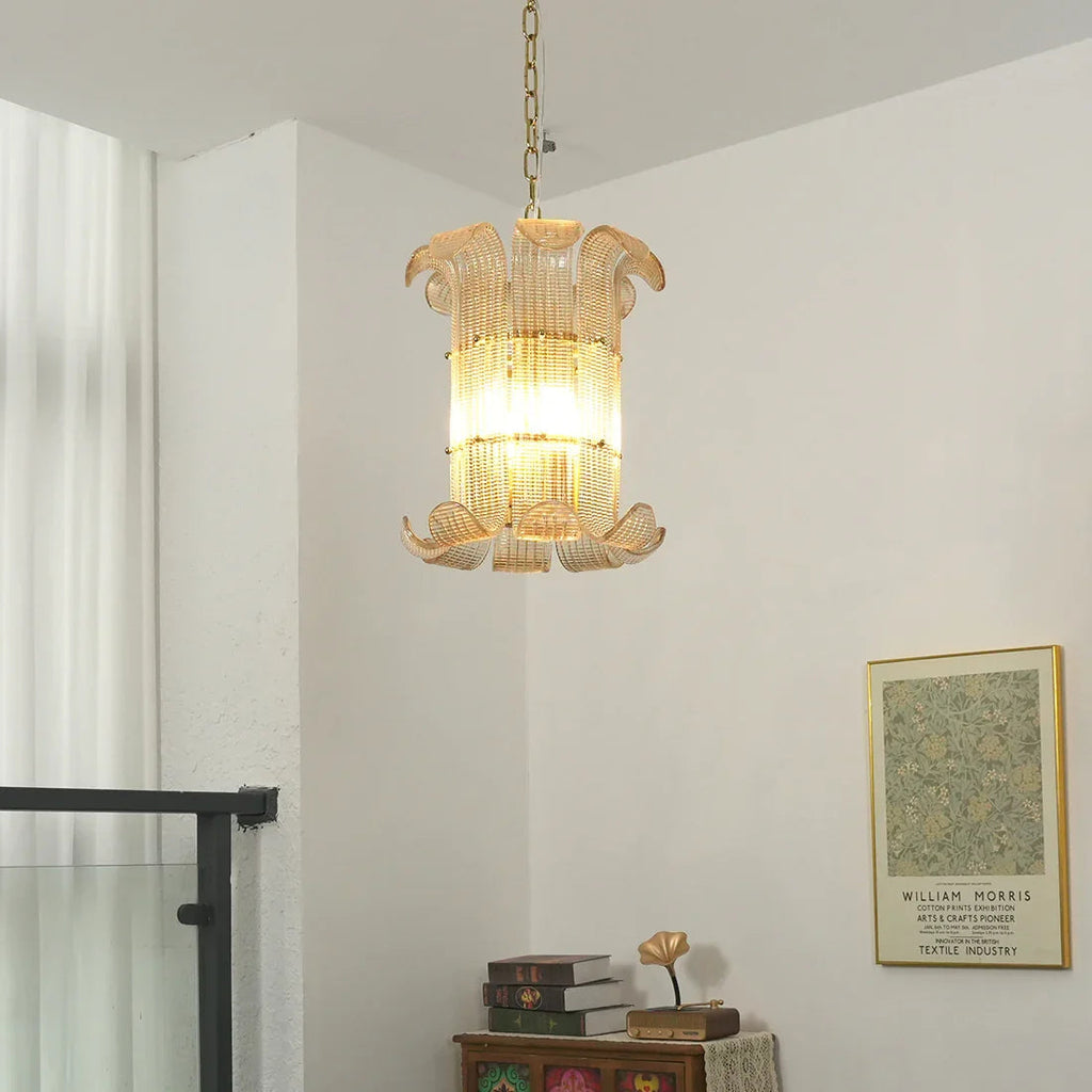 Curved Glass Slat Drum Chandelier | wildoxy