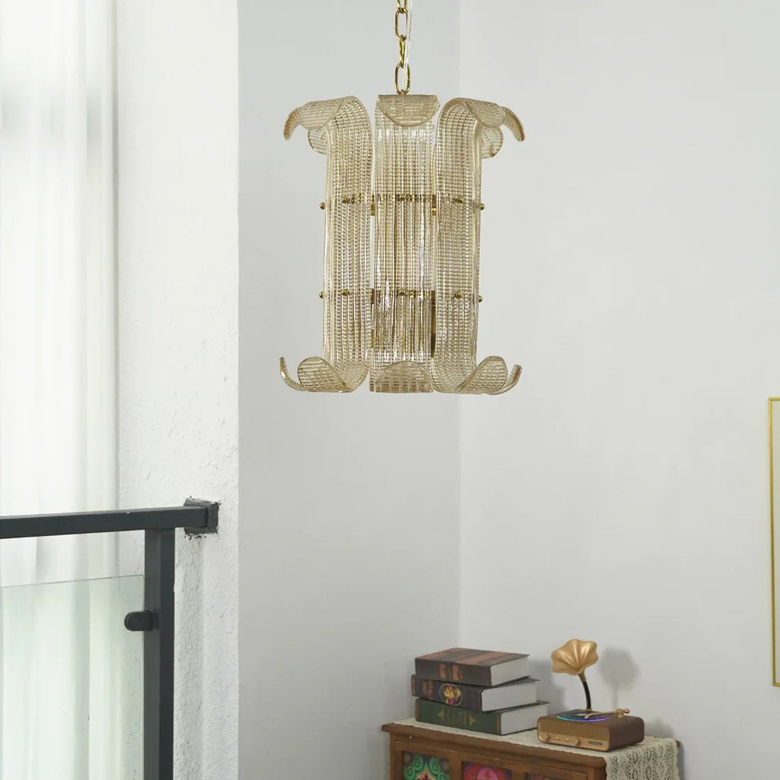 Curved Glass Slat Drum Chandelier | wildoxy